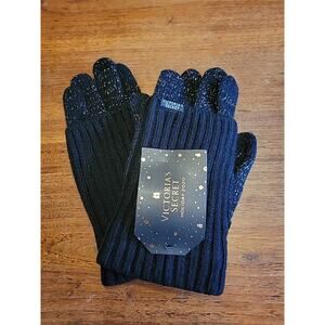 VICTORIA'S SECRET BLACK BLING GEM SPARKLE KNIT SOFT GLOVES MITTENS WINTER GLAM